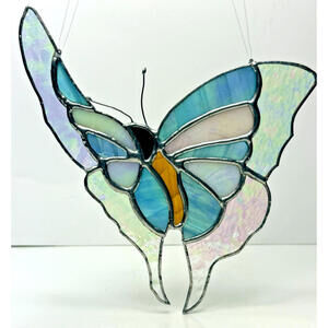 Stained Glass Butterfly Rainbow Hanging Window Sun Catcher Handmade 6.5" x 7.5"